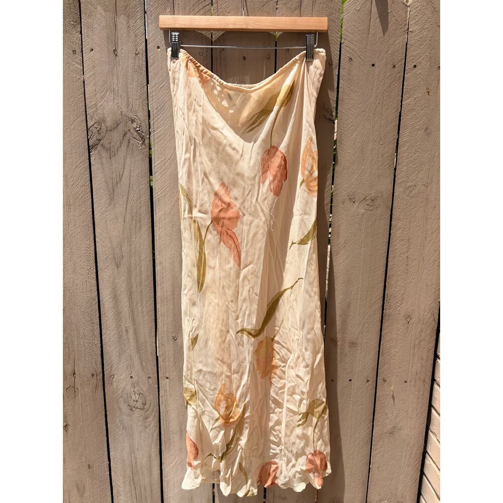 Floral Maxi Cream Sheer Skirt - Tulips, Flowers, Lightweight - Medium